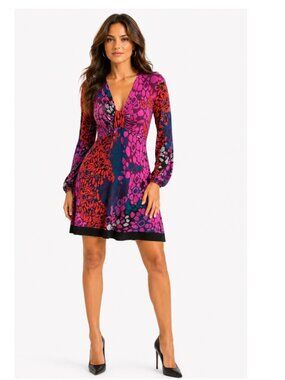 Anthro Hale Bob V-Neck Bodycon Paisley Dress XS Pink Purple